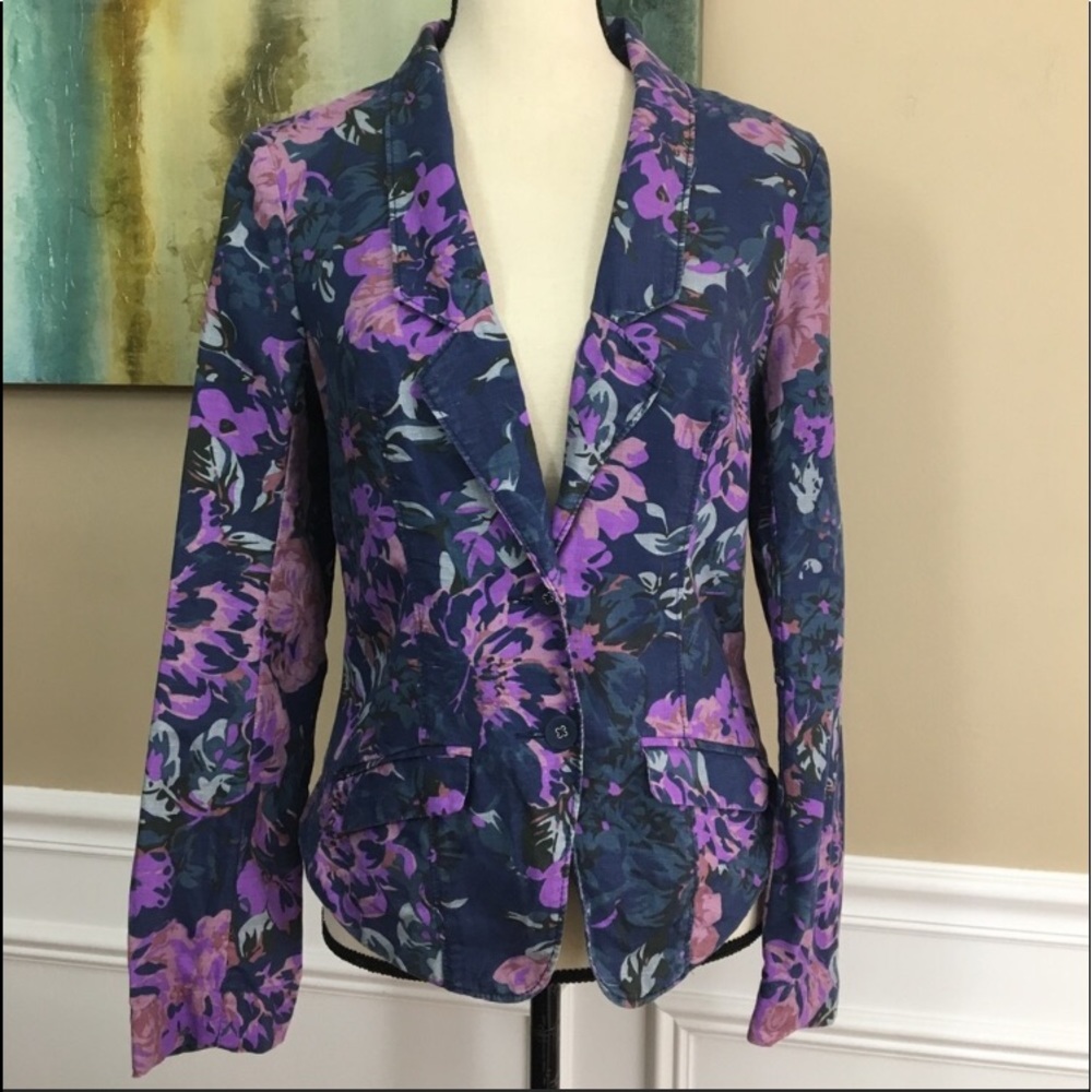 Free People Blazer linen floral jacket